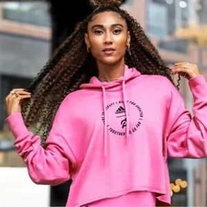ADIDAS X PELOTON Embroidered Pink Cropped Hoodie Sweatshirt Size Medium